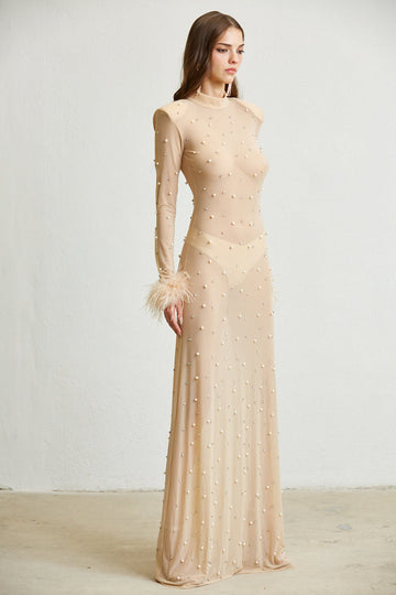 Sheer Maxi Dress Nude Color Side View